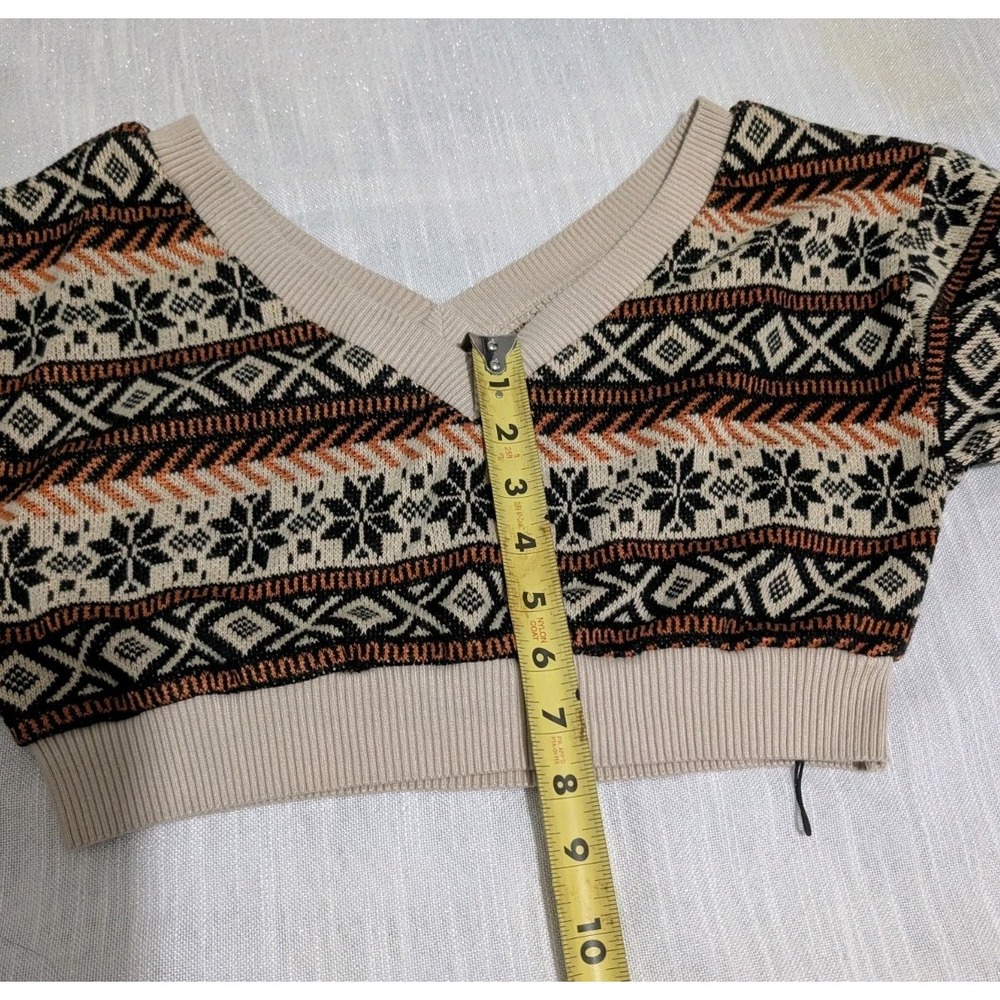 ZAFUL‎ Cropped Fair Isle Sweater Cottagecore Womens M V-Neck Knit Crop Top NWOT - Picture 5 of 7
